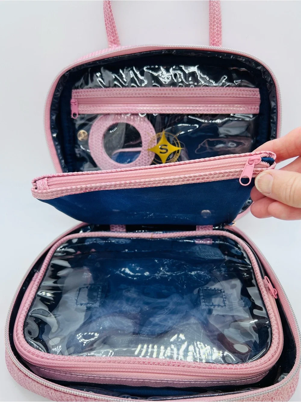 Stephanie Johnson Pink Textured Zip Around Laura Cosmetic Case with Top Handle